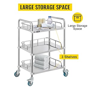 Lab Rolling Cart 3 Shelves Shelf Stainless Steel Rolling Cart Catering Dental Utility Cart Commercial Wheel Dolly 1