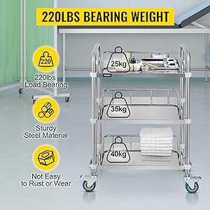 Lab Rolling Cart 3 Shelves Shelf Stainless Steel Rolling Cart Catering Dental Utility Cart Commercial Wheel Dolly 0