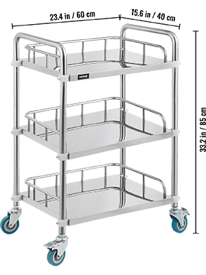 Lab Rolling Cart 3 Shelves Shelf Stainless Steel Rolling Cart Catering Dental Utility Cart Commercial Wheel Dolly 6