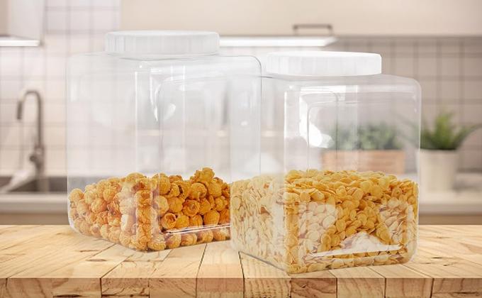 Plastic Jars, Plastic Gallon Containers With Lids, Large Square Plastic Food Storage Jar For Kitchen, Dry Food, Snack 0