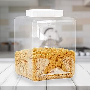 Plastic Jars, Plastic Gallon Containers With Lids, Large Square Plastic Food Storage Jar For Kitchen, Dry Food, Snack 4