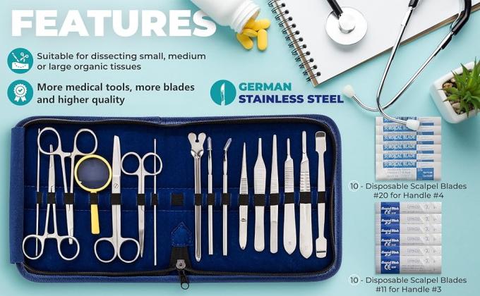 Advanced Dissection Kit - 37 Pieces Total. High Grade Stainless Steel Instruments Perfect For Anatomy, Biology, Botany 1