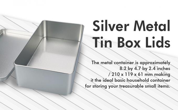 Silver Metal Tin Box Lids - Large Containers, Holder For Keeping Car Keys, Cookie, Pencil Case, 8.2 X 4.7 X 2.4 Inch 2