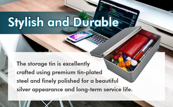 Silver Metal Tin Box Lids - Large Containers, Holder For Keeping Car Keys, Cookie, Pencil Case, 8.2 X 4.7 X 2.4 Inch 3