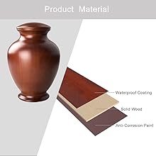 Elegant Wood Vase Urns For Human Ashes Adult Male/Female,For Adults Up To 200lbs,Burial Cremation Urn For Funeral 2