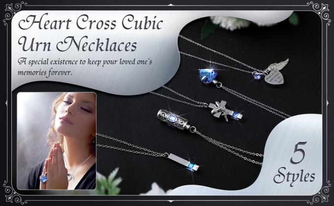 Urn Necklace For Ashes Keepsake Cremation Heart Cross Cubic Jewelry For Ashes Stainless Steel Memorial Locket Ashes 0