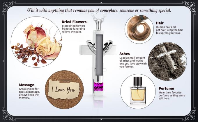 Urn Necklace For Ashes Keepsake Cremation Heart Cross Cubic Jewelry For Ashes Stainless Steel Memorial Locket Ashes 4