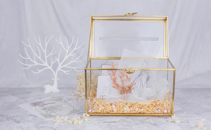 Glass Wedding Card Box With Slot, Clear Card Box Gold Brass Gift Card Storage Box Perfect For Wedding Receptions 0