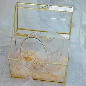 Glass Wedding Card Box With Slot, Clear Card Box Gold Brass Gift Card Storage Box Perfect For Wedding Receptions 1