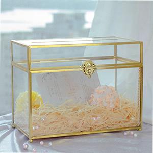 Glass Wedding Card Box With Slot, Clear Card Box Gold Brass Gift Card Storage Box Perfect For Wedding Receptions 3