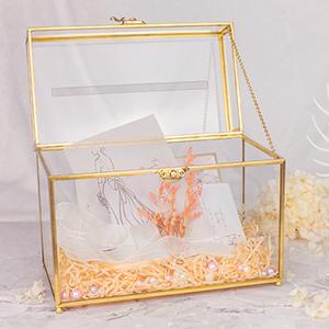 Glass Wedding Card Box With Slot, Clear Card Box Gold Brass Gift Card Storage Box Perfect For Wedding Receptions 2