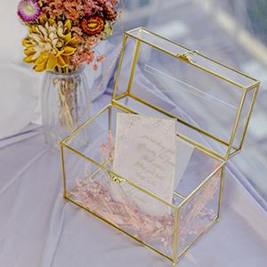 Glass Wedding Card Box With Slot, Clear Card Box Gold Brass Gift Card Storage Box Perfect For Wedding Receptions 4
