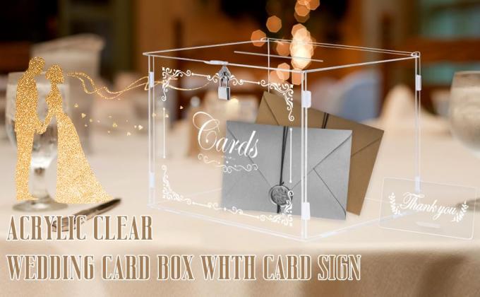 Acrylic Wedding Card Box Money Post Gift Box Holder, Clear Card Box Large Letter Envelope Boxes With Lock And Slot 0