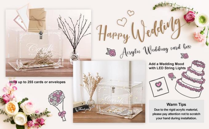 Acrylic Wedding Card Box Money Post Gift Box Holder, Clear Card Box Large Letter Envelope Boxes With Lock And Slot 1