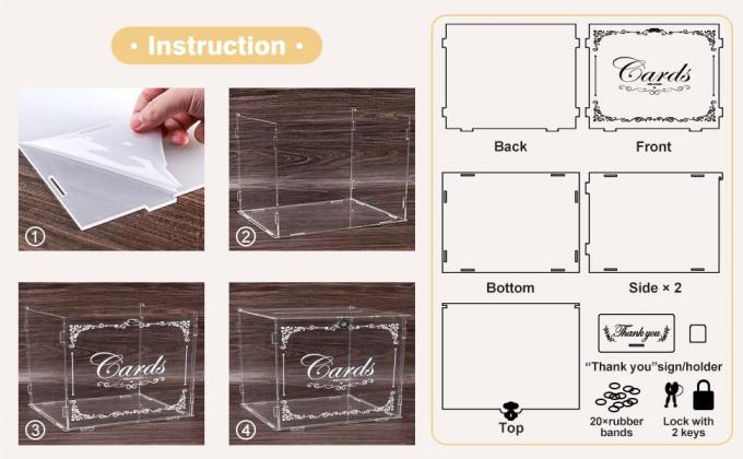 Acrylic Wedding Card Box Money Post Gift Box Holder, Clear Card Box Large Letter Envelope Boxes With Lock And Slot 2