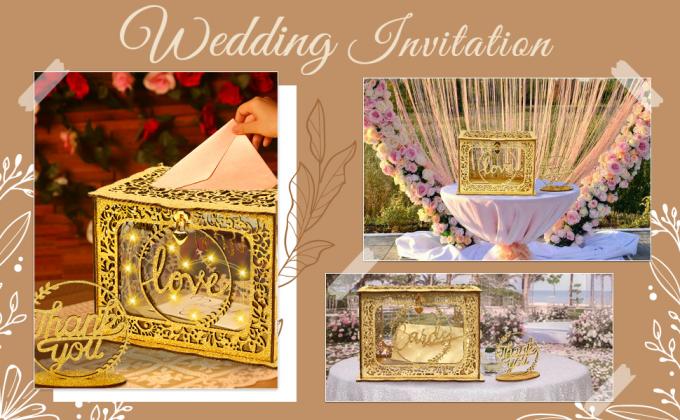 Wedding Money Box Holder With Sign, Large Rustic Wood Wooden DIY Envelop Gift Card Shadow Boxes With Lock Slot 1
