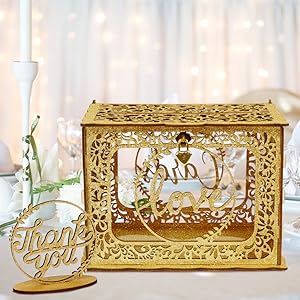 Wedding Money Box Holder With Sign, Large Rustic Wood Wooden DIY Envelop Gift Card Shadow Boxes With Lock Slot 3