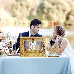 Wedding Money Box Holder With Sign, Large Rustic Wood Wooden DIY Envelop Gift Card Shadow Boxes With Lock Slot 5