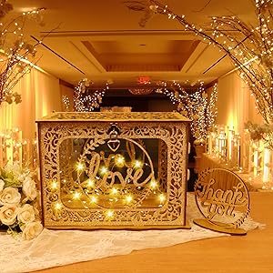 Wedding Money Box Holder With Sign, Large Rustic Wood Wooden DIY Envelop Gift Card Shadow Boxes With Lock Slot 4