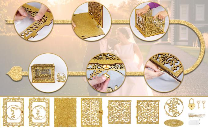 Wedding Money Box Holder With Sign, Large Rustic Wood Wooden DIY Envelop Gift Card Shadow Boxes With Lock Slot 6