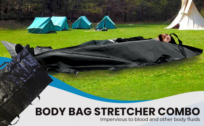 Body Bag Stretcher Combo With 8 Side Handles And Center Zipper, Waterproof Bags For Outdoor Camping Hiking 0