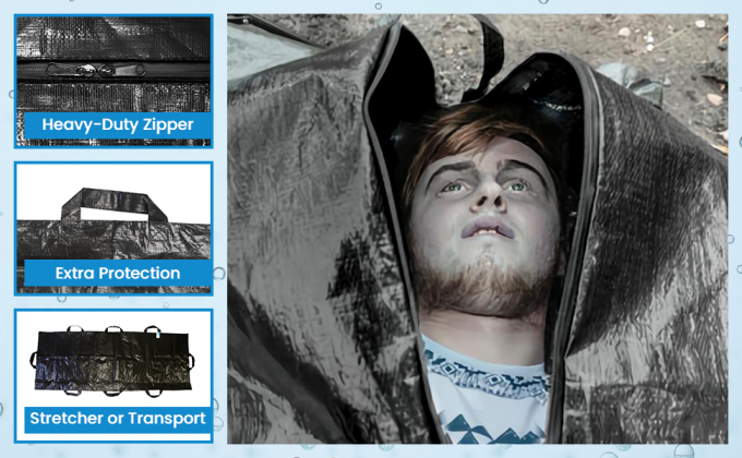 Body Bag Stretcher Combo With 8 Side Handles And Center Zipper, Waterproof Bags For Outdoor Camping Hiking 5