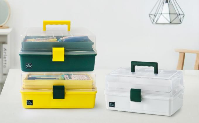 Portable Storage Box With Tray, Multipurpose Sewing Supplies Organizer, Case For Student, Art Crafts Organization 5