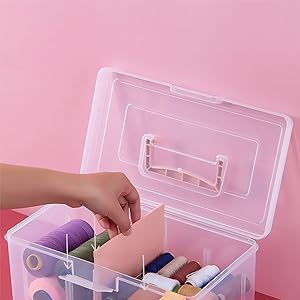 Office Supply Art & Craft Storage Box, Sewing Box Organiser Large With A Removable Tray Partition, Portable 8