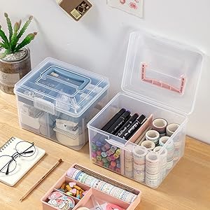Office Supply Art & Craft Storage Box, Sewing Box Organiser Large With A Removable Tray Partition, Portable 11