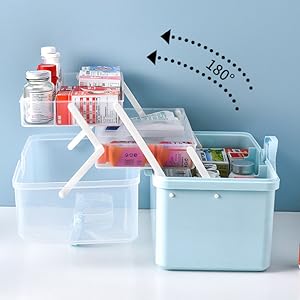 Box With 3-Tier Fold Tray,Tool Organizer Portable Handled Case,Portable Lockable Container For Arts, Crafts,Cosmetic 2