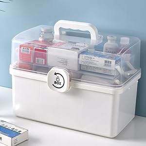 Box With 3-Tier Fold Tray,Tool Organizer Portable Handled Case,Portable Lockable Container For Arts, Crafts,Cosmetic 1
