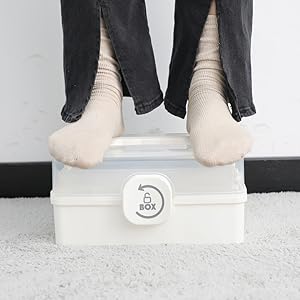 Box With 3-Tier Fold Tray,Tool Organizer Portable Handled Case,Portable Lockable Container For Arts, Crafts,Cosmetic 7