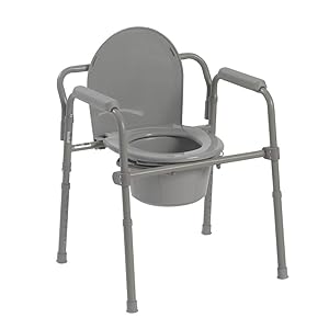 Folding Steel Bedside Commode Chair, Portable Toilet, Supports Bariatric Individuals Weighing Up To 350 Lbs 0