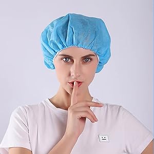 Blue Disposable Nonwoven Bouffant Caps Hair Net Hair Sleeves With Swivel Side Headbands, Unisex, Perfect For Sleeping 4