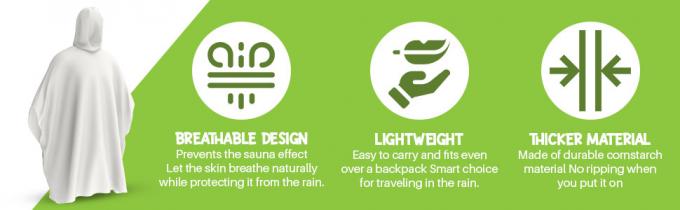 100% PLANT-BASED, Compostable, Biodegradable, Cornstarch, Recyclable, Recycled Rain Ponchos with hood adults 0