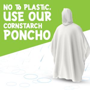 100% PLANT-BASED, Compostable, Biodegradable, Cornstarch, Recyclable, Recycled Rain Ponchos with hood adults 1