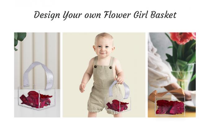 Clear Flower Girl Basket For Wedding - Acrylic Wedding Basket Decoration, Customized Name,Handle With Silk Ribbon 0