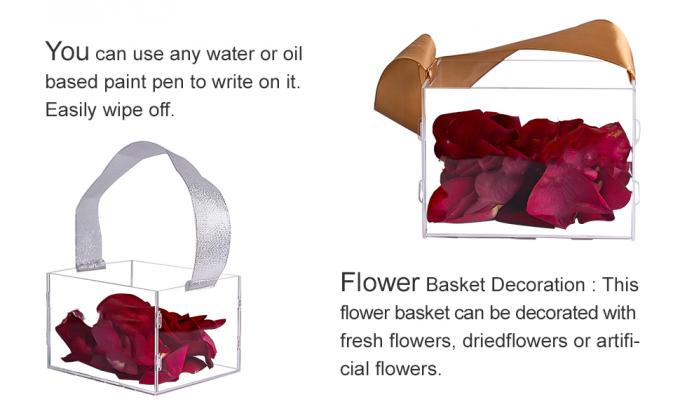 Clear Flower Girl Basket For Wedding - Acrylic Wedding Basket Decoration, Customized Name,Handle With Silk Ribbon 1