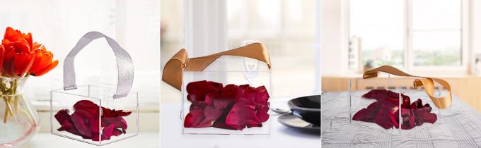 Clear Flower Girl Basket For Wedding - Acrylic Wedding Basket Decoration, Customized Name,Handle With Silk Ribbon 3