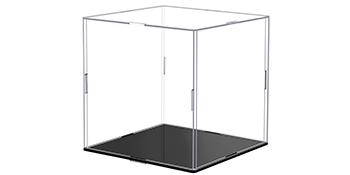 Clear Acrylic Display Case,Self-Assembly Display Box with Black Acrylic Base,Countertop Box Cube Organizer Stand Riser 1