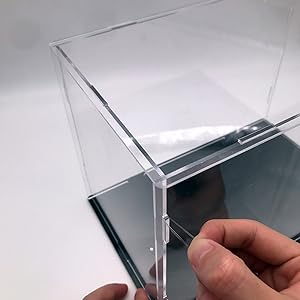 Clear Acrylic Display Case,Self-Assembly Display Box with Black Acrylic Base,Countertop Box Cube Organizer Stand Riser 6