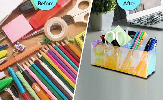 Colorful Transparent Pencil Holders,Acrylic Pen Holder,Makeup Organizer 4 Compartments For Desk,Vanity,Office 1