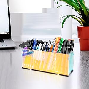 Colorful Transparent Pencil Holders,Acrylic Pen Holder,Makeup Organizer 4 Compartments For Desk,Vanity,Office 2