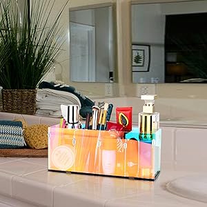 Colorful Transparent Pencil Holders,Acrylic Pen Holder,Makeup Organizer 4 Compartments For Desk,Vanity,Office 3