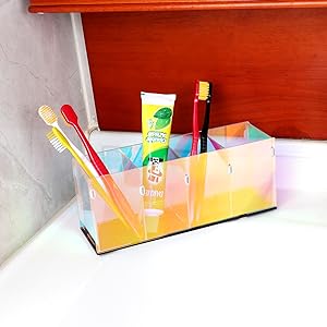 Colorful Transparent Pencil Holders,Acrylic Pen Holder,Makeup Organizer 4 Compartments For Desk,Vanity,Office 4