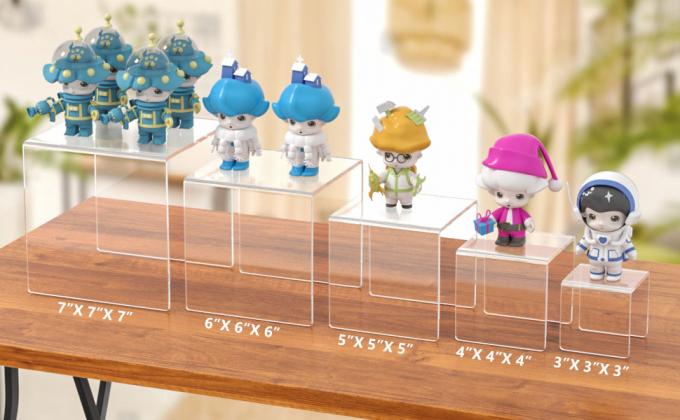 Clear Acrylic Display Risers 2 Sets, 3-Tier Risers Stands Showcase For Amiibo Funko Pop Figures, Dessert, Jewelry 2