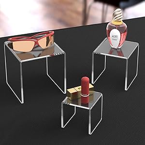 Clear Acrylic Display Risers 2 Sets, 3-Tier Risers Stands Showcase For Amiibo Funko Pop Figures, Dessert, Jewelry 4