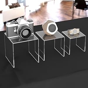 Clear Acrylic Display Risers 2 Sets, 3-Tier Risers Stands Showcase For Amiibo Funko Pop Figures, Dessert, Jewelry 5