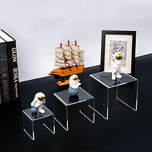 Clear Acrylic Display Risers 2 Sets, 3-Tier Risers Stands Showcase For Amiibo Funko Pop Figures, Dessert, Jewelry 9