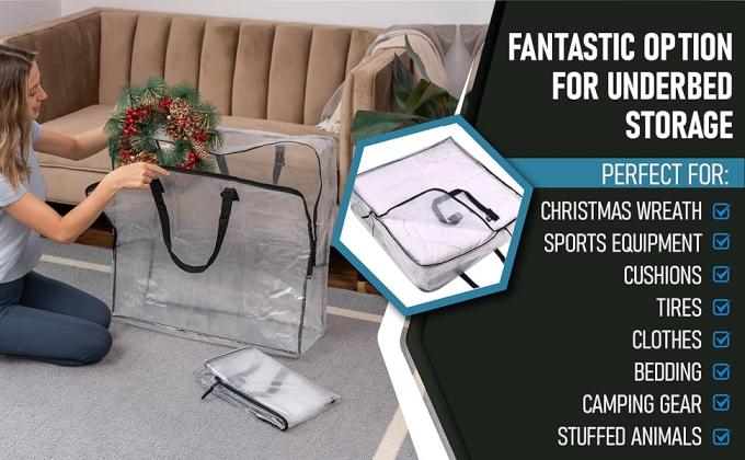 Clear Organizer Storage Bag W/Strong Handles And Zippers For College, Moving Supplies, Christmas Decorations, Wreath 4